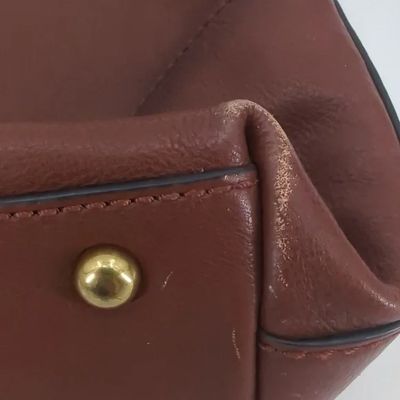 FRYE Cognac Brown Leather Ring Tote Handbag Purse Bag Carryall Large